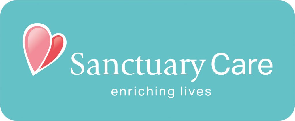 Sanctuary Care Logo- Light blue background with pink heart logo